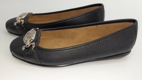 A2 Aerosoles Black Ballet Flat Pebbled Faux Leather Gold Horse Bit 8 New No Box - Picture 5 of 8