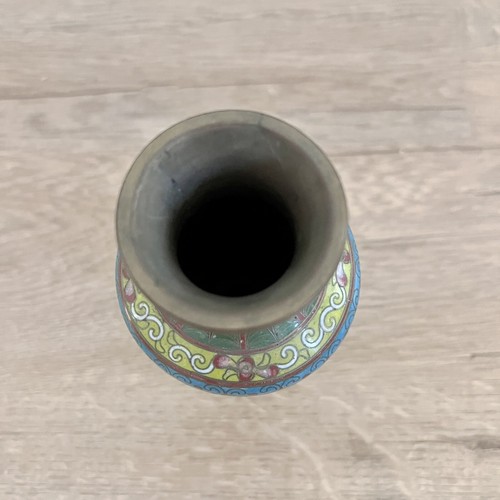 Antique 19th Century Chinese Cloisonné Enamel Brass Vase Two Dragons Play A Ball - Picture 5 of 10