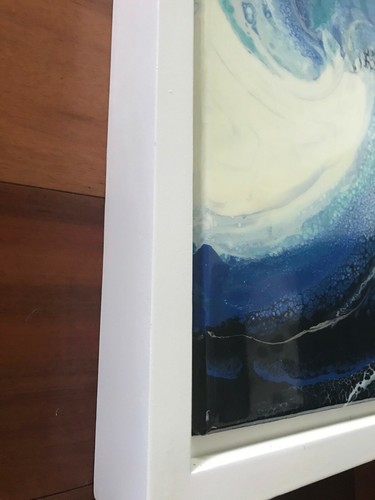 Arte de surf azul Hawaiian Wave 12"x 12" pintura acrílica original enmarcada - Imagen 3 de 5