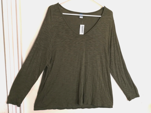 Old Navy Womens Blouse XL Army Green Luxe V-Neck Long Sleeve Shirt Top Office