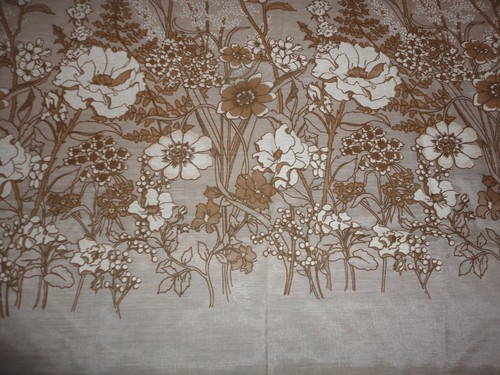 Vtg Fabric 1960's Sheer Brown Floral Panel Print for Curtains 100"L x 72"W - Picture 4 of 6