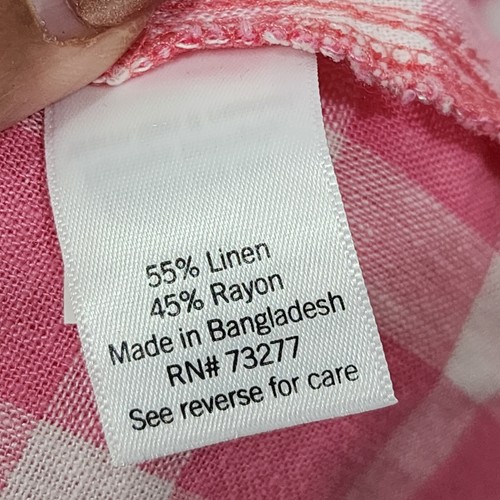 Croft & Barrow Gingham Linen Short Sleeve Midi Dress Pink White Check Size L - Picture 18 of 19