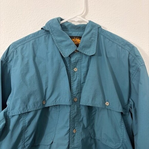 Woolrich Vintage Nylon Classic Long Sleeve Button Down Collared Size Large Teal - Picture 2 of 6