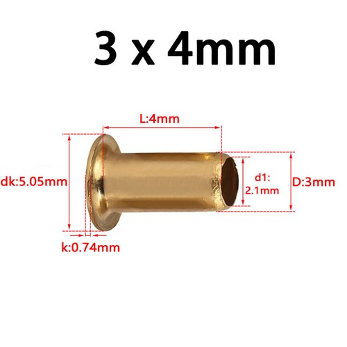 Brass Eyelets Tubular Hollow Rivet Crimped Rivet 0.9mm 1.3mm 2mm 3mm 3.5mm - 6mm - Imagen 53 de 84