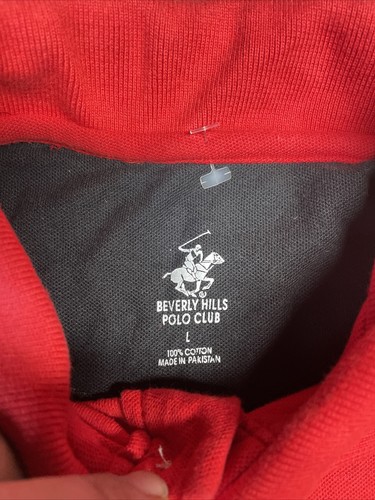 Beverly Hills Polo Club Shirt Embroidered Large Big Logo Pony Red Black - Picture 5 of 10