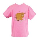 Highland Cow T Shirt Kid's Embroidered Cotton Short Sleeve Round Neck Pink/ Blue