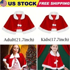 Winter Red Velvet Cape Adult Kids Dress up Shawl Santa Cape Christmas Cloak USA