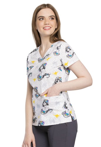 Princess Jasmine Cherokee Scrubs Tooniforms Disney Aladdin V Neck Top TF666 PRMW - Picture 2 of 6