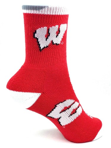 Wisconsin Badgers Red with White Cuff Heel & Toe Youth Socks - Picture 3 of 3