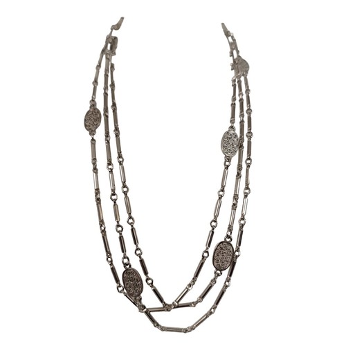 Monet Silver Tone Barrel Link Oval Filigree Station Chain Necklace 56” Long, Sig - Picture 5 of 11