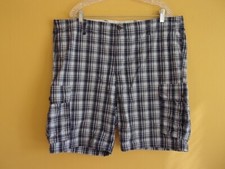 Men's DOCKERS Sz 42 Blue Plaid CARGO Shorts 100 Cotton Big Tall