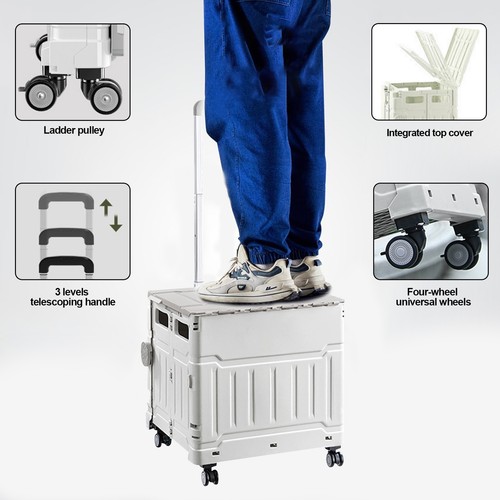 Folding Rolling Utility Shopping Cart Portable Crate Handcart 360° Rotate Wheel - Picture 9 of 12