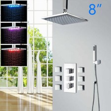 Juego de Grifo de Ducha Termostático de Lluvia de 8" LED 6 Chorros Corporales de Masaje Mezclador Grifo