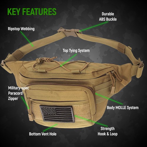 Taktische verdeckte Trage Bauchtasche Taille Reise Gürteltasche mit USA Flagge Patch - Bild 19 von 22