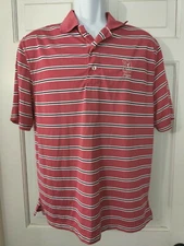 LT Links Tech Techno Dry Salmon Striped TPC Sawgrass Polo Shirt Size S
