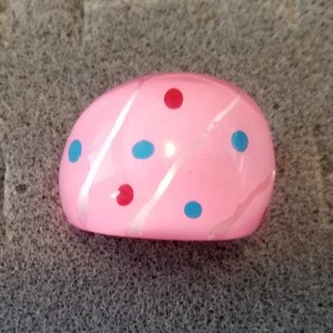 Lucite-Pink-Enamel-Polka-Dot-Ring-Size-7-75-Vintage-Large-Chunky-Clear-Dome