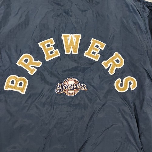 Vintage Pro Player Mens Jacket Milwaukee Brewers Large Windbreaker Zip Hood Y2K - Picture 8 of 20
