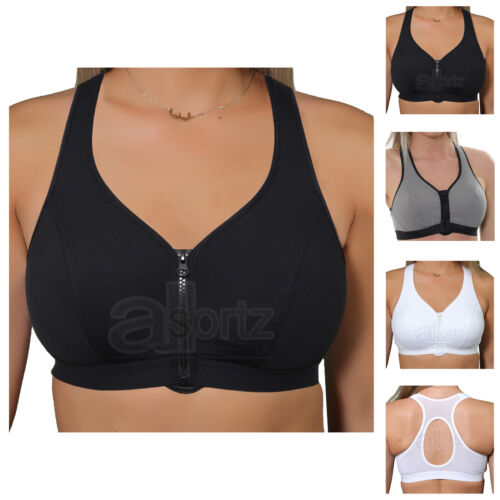 Ladies Gemm Sports Bra Zip Front Fastening Non Wired Unpadded New Uk Plus Size - Picture 10 of 20