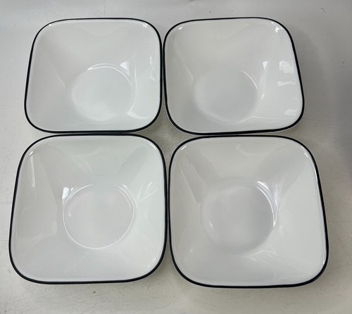 Corelle Simple Lines Square Soup Cereal Bowls 6 1/4" White w/ Black Rim set of 4 - Picture 2 of 4