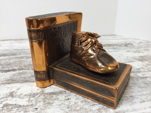 Pair Vintage 1938 Copper Bronze Girl’s Baby Dress Shoe Bookends Very Nice - Picture 6 of 11