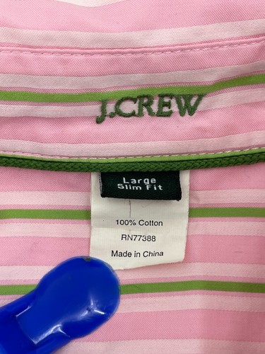 J. Camisa para mujer Crew 100 % algodón calce ajustado rosa a rayas con botones talla grande - Imagen 7 de 14