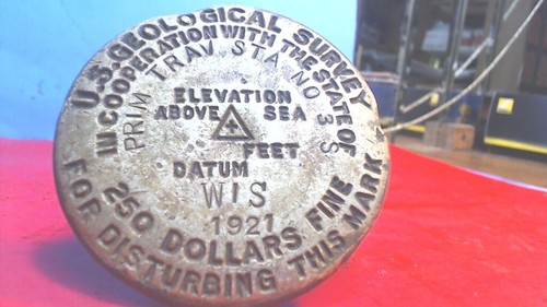 Vintage-Wisconsin- 1921-U.S. Geological Survey Reference Marker-All Brass- - Picture 4 of 4