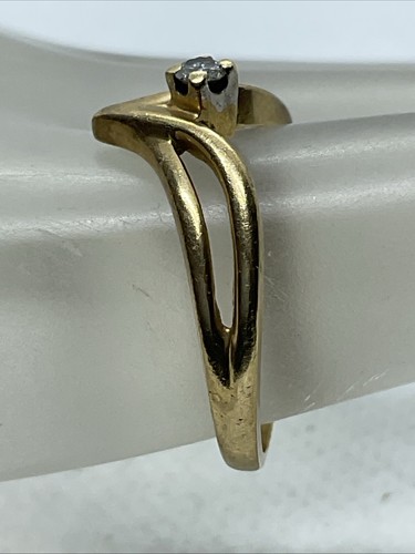 VINTAGE HANDMADE Solid 14K Yellow Gold Genuine Diamond V-Shaped Ladies Band Ring - Picture 13 of 23