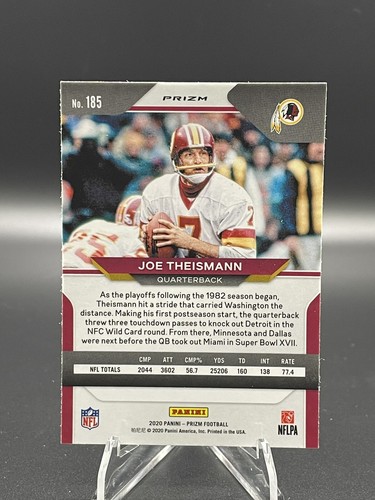 2020 Panini Prizm Prizm No Huddle Joe Theismann #185 Orange Disco Washington - Picture 2 of 2