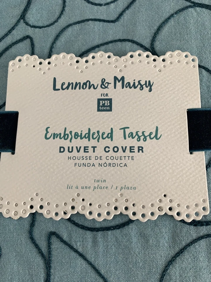 Funda nórdica Pottery Barn Teen Twin azul Lennon & Maisy borlada borla nueva Foto 3 de 4