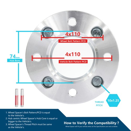 1.5" 4x110 10x1.25 tacos plata 2 piezas espaciadores de rueda para Honda Foreman Kawasaki - Imagen 2 de 7
