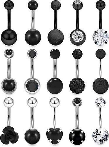 Women's Belly Button Ring Dangle 14G Stainless Surgical Steel Reverse Navel - Picture 28 of 29