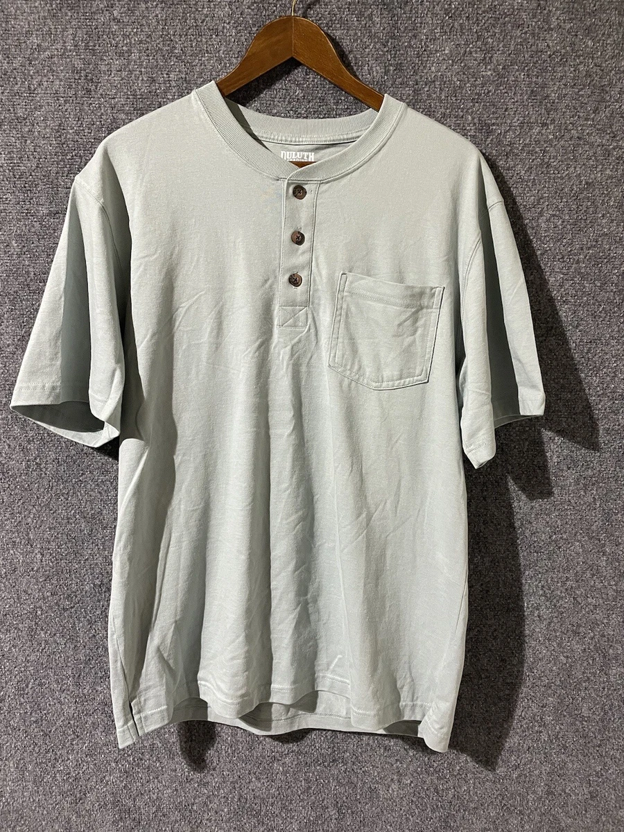 Duluth Trading Green Henley Pocket Short Sleeve Long Tail T-Shirt Mens M