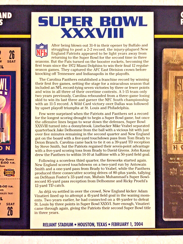 SUPER BOWL XXXVIII~22 kt.~Gold Plated Ticket~PATRIOTS vs PANTHERS~Willabee Ward - Picture 3 of 12