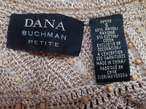 Dana Buchman Petite Crochet Tank Beaded Beige Top Beach Vacation Boho Small Tan - Picture 5 of 5