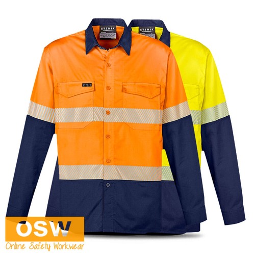 Men's Rugged Cooling Hi Vis Segmented Tape Long Sleeve Shirt Mechanical Stretch - Picture 1 of 9
