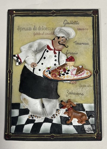 Italian Chef By Dena Maria 3D Ceramic Wall Tile Art Kitchen Wall Plaque Set Of 3 - Picture 4 of 5