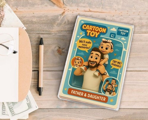 Dad & Daughter Toy Card - Custom Cartoon Style - Father's Day Gift - Try Me Pose - Picture 6 of 8