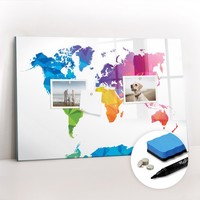 Magnettafel Glas Mit Magneten Marker Schwamm Abstrakte Weltkarte 60X40 Cm