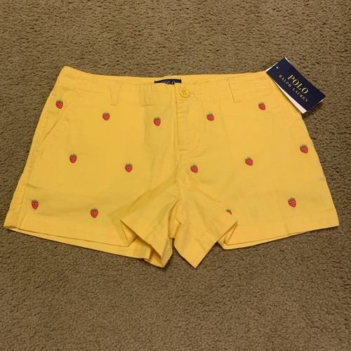 Polo Ralph Lauren Girls 14 Yellow Strawberry Patch Flat Front Chino Shorts NWT 