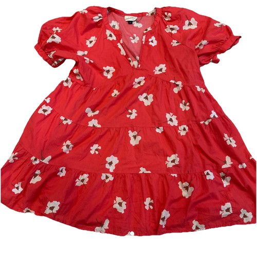 Universal Thread Floral Mini Dress/Womens Lg Floral Puff  Sleeve Tiered Coral