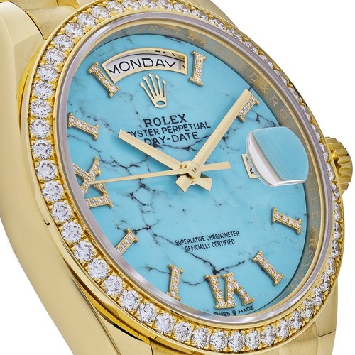 Rolex Day-Date 36 128348RBR Yellow Gold Diamond Bezel Turquoise Diamond Dial - Picture 4 of 9