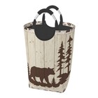 Large Laundry Basket,Wild Animals Rustic Cabin Forest Bear Paw Print Wooden B...