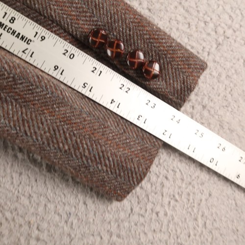 Giacca tweed vintage M marrone blu marmorizzato spina di pesce blazer misto lana 40R - Foto 15 di 15