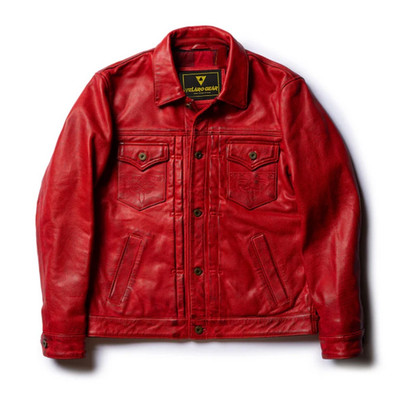 Velaro Gear Cardinal Red Full-Grain Leather Jacket - Premium Cowhide Trucker