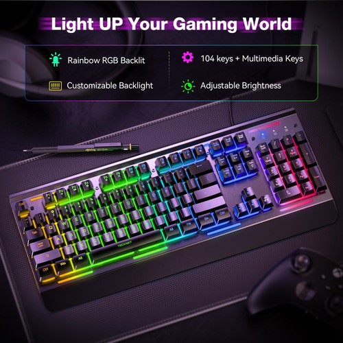 Gaming Keyboard, USB Wired Computer Keyboard, 15-Zone RGB Illumination, IP32 ... - Picture 3 of 7