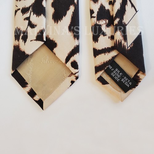 SALVATORE FERRAGAMO TIE BEIGE BLACK SILK FLOWER CANDY AUTH BOX 2.35" WIDTH - Picture 9 of 10