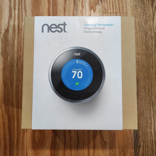 Nest 1st Gen T100577  Learning Thermostat - Silver - Picture 1 of 6