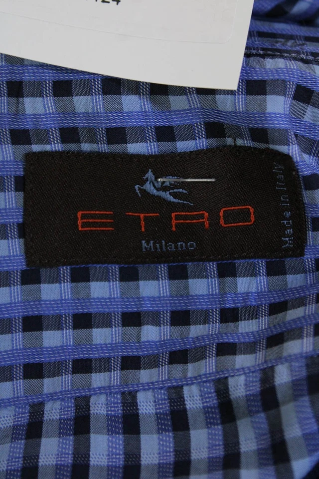 Camisa de vestir geométrica con cuello frontal con botones Etro para hombre azul negro talla 41 Foto 4 de 4
