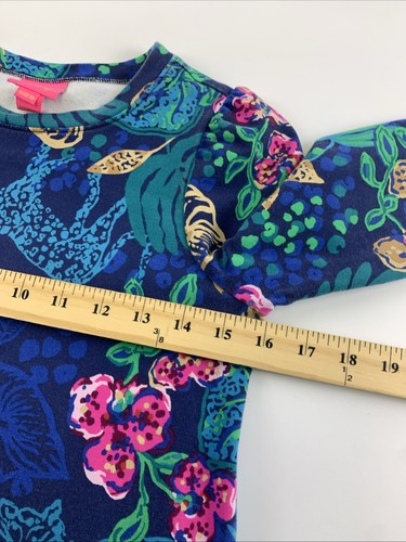 Lilly Pulitzer Girls Mini Jansen Dress Long Sleeve Blue Floral 012999 XL 12/14 - Picture 9 of 13