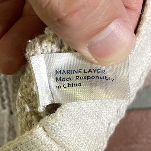 Marine Layer Conrad Sweater Polo Knit Stripe Johnny Mens XL Oatmeal Blue $118 - Picture 9 of 13